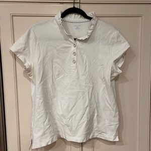 White ruffle neck polo shirt